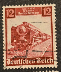 DEUTSCHE REICHSBAHN German THIRD REICH Railroad Trains Stamp set 100 Yrs 1935
