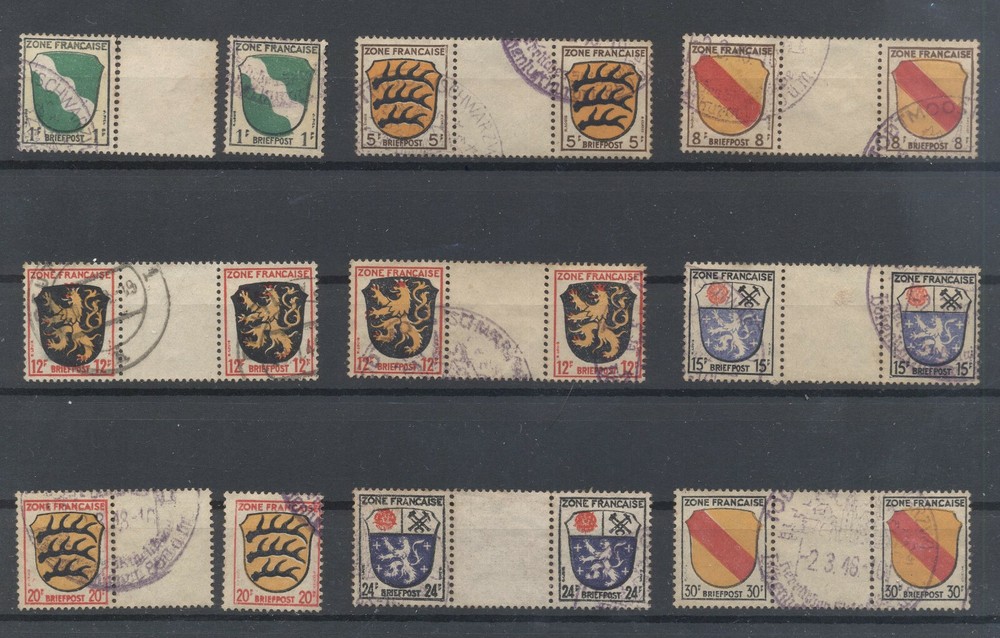 12252 Germany(Zone France), used stamps Nr:1×2,8×2, 6×2,3×2,4×2,7×2,9×2,10×2