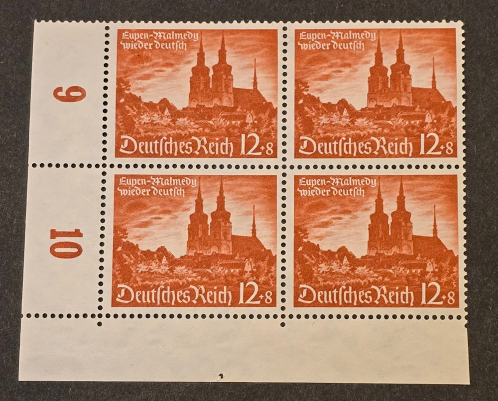 WWII Germany 1940 Eupen-Malmedy Wieder Deutsch Stamp Block MNH Mi.749 Sc.B220