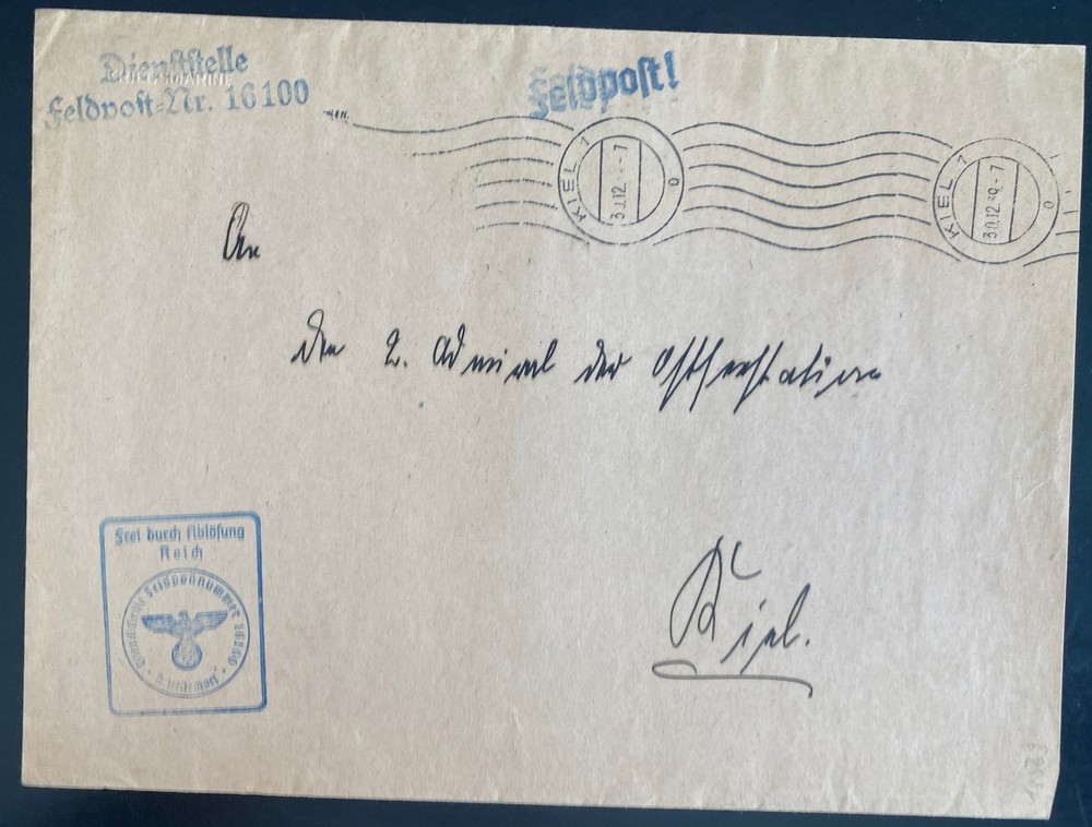 1939 Kiel Germnay feldpost Stampless Destroyer Z4 161000 Cover