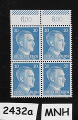 MNH stamp block 1941 Adolf Hitler PF20 Sc 516 Third Reich era Germany #2432a