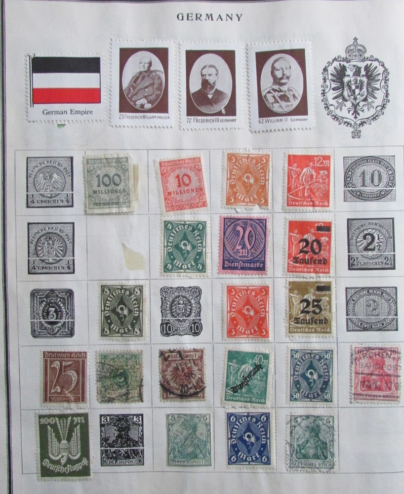 151 VINTAGE GERMAN WEIMAR REPUBLIC HYPER INFLATION STAMPS 6 PAGES STAMP ALBUM