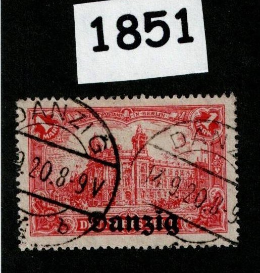 Used stamp Sc 08 Gdansk Danzig Overprint 1920 Germany post WWI #1851