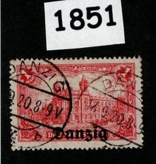 Used stamp Sc 08 Gdansk Danzig Overprint 1920 Germany post WWI #1851