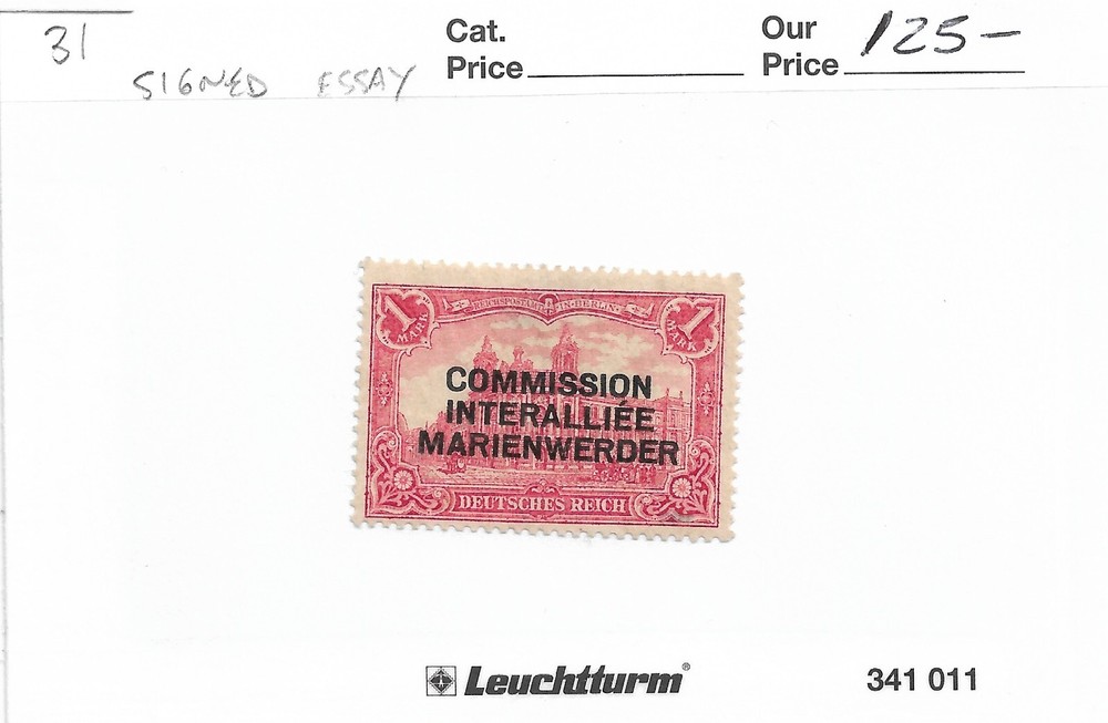 Germany: Marienwerder: Sc #31, MH Signed Essay (58518)