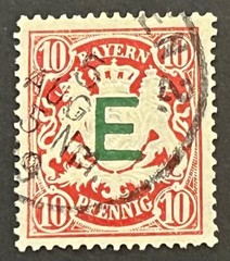 Travelstamps: 1908 Germany Bayern Railway Official Overprint Stamp #O3 Used 10pf
