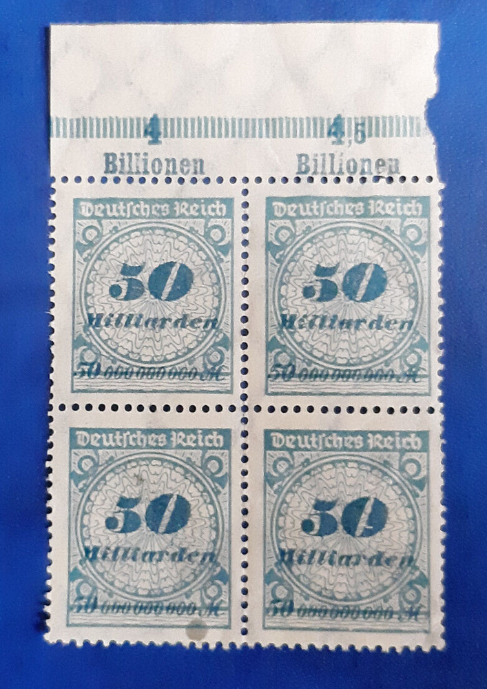 Stamps Germany Deutsches Reich 4x 50 Milliarden Mark 1923 Block Mi. 330 (25093)