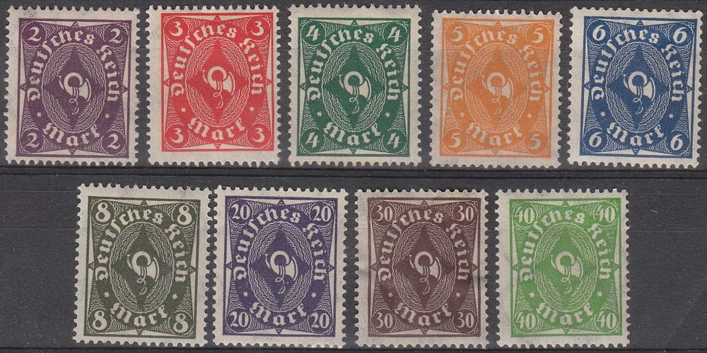 Stamp Germany Reich Mi 224-32 Sc 185-93 1922 Set Posthorn One Color Empire MNH