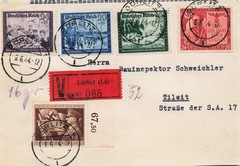 1944 Görlitz to Tilsit Late-War Wertbrief Front Insured V Label East Prussia