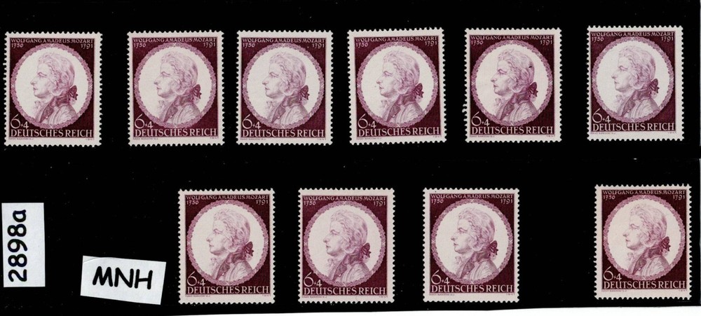 MNH stamps X10 B200 / Third Reich WWII / 1941 / Wolfgang Amadeus Mozart #2898a