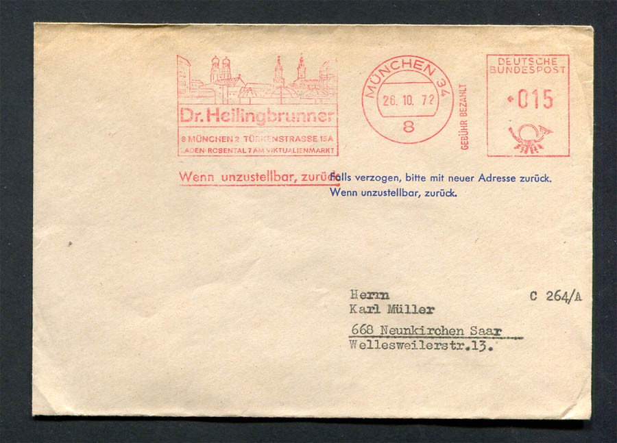 Germany – BRD : Cover from 1972 – München 34 – machine franking and cancel used