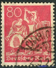 Germany 1921 #145 80pf carmine rose, iron workers, wmk 125 lozenges, used