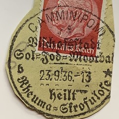 1936 HINDENBURG 12 GERMANY STAMP WITH INTERESTING RHEUMATISM CANCEL