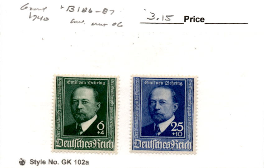 Germany, Postage Stamp, #B186-B187 Mint Hinged, 1940 von Behring (AH)