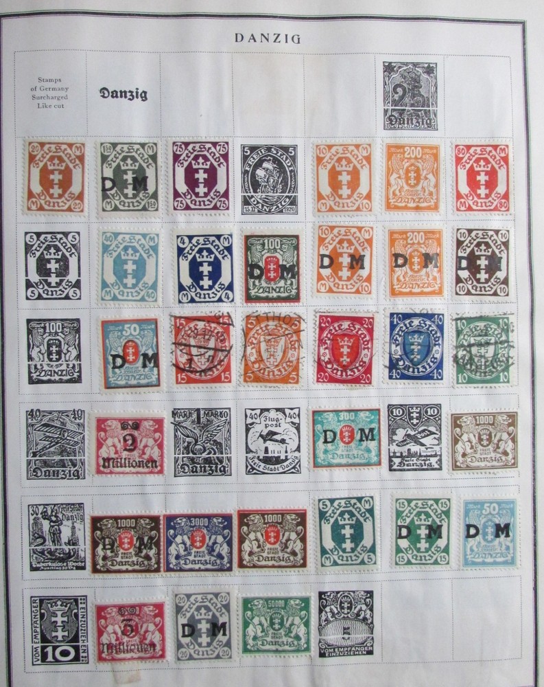 53 STAMPS 1800’s to 1930 – 28 DANZIG GERMAN & 25 DENMARK FROM STAMP ALBUM