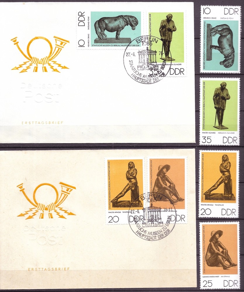 GERMANY (DDR) – 1976 „State Museums Berlin: Bronze Sculptures“ 3 FDC’s & MNH Set
