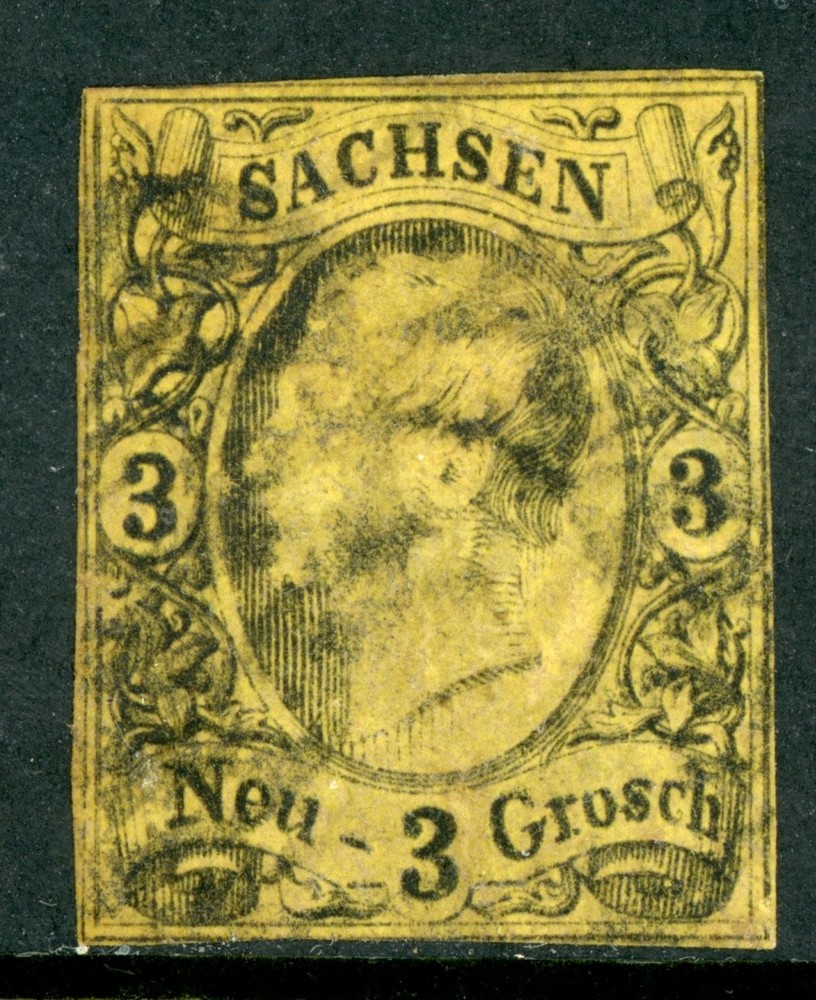 Germany States 1855 Saxony 3 ngr Black/Yellow Scott #12 VFU L47