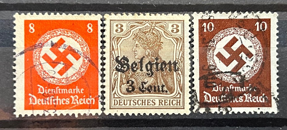 German stamps 3rd Reich – lot of 3 classic stamps swastika Territories used/990b