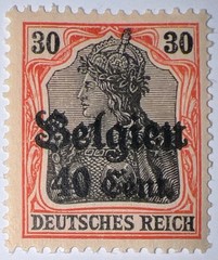 Travelstamps: Germany Offices in Belgium Stamps 30pf w/ 40c OP MOGH Wmk