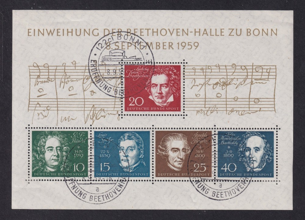 WEST GERMANY 1959 Beethoven Miniature Sheet SG MS1233a Used (CV £65)