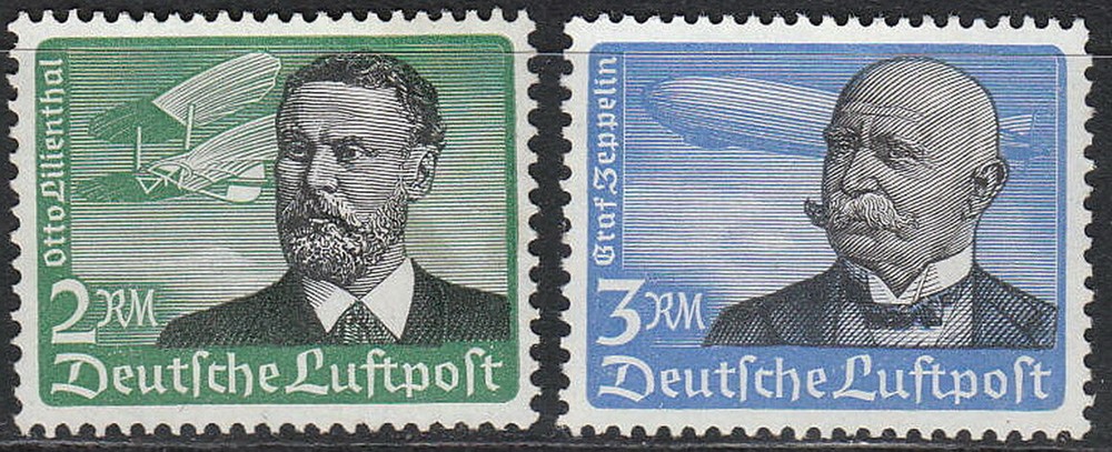 Stamp Germany Mi 538-9 Sc C55-6 1934 War Reich Airmail Lillenthal Zeppelin MH