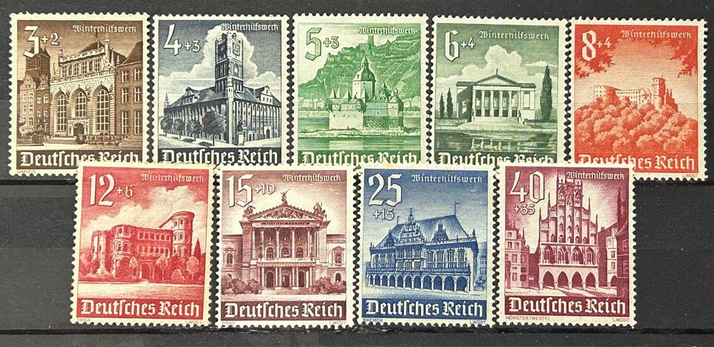 German Stamps set of 9 stamps 1940 Winter Relief Buildings MH* Mint /741