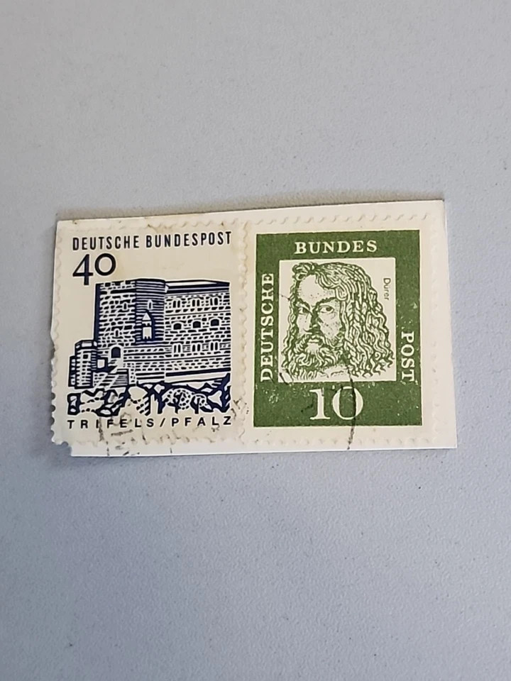 Vintage 1960s Germany Postage Stamps Lot of 2 Used Circulated On Paper
