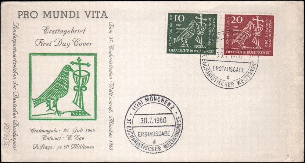 Germany Michel #330-331 FDC, Munich, 1960