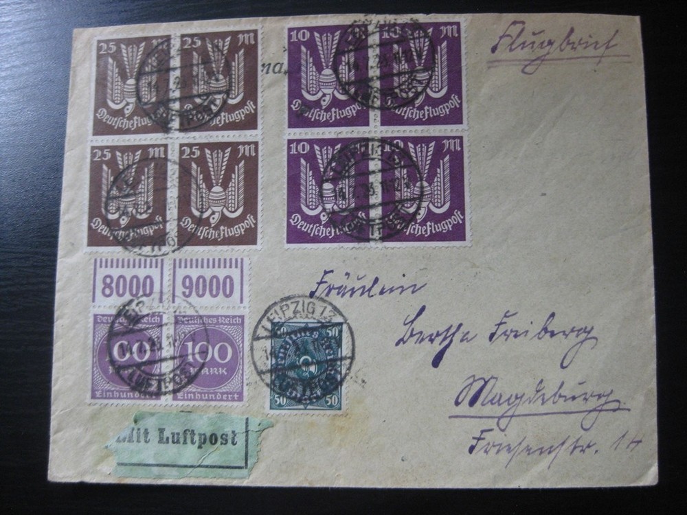 DEUTSCHES REICH 1923 very nice airmail cover w/ mixed franking!