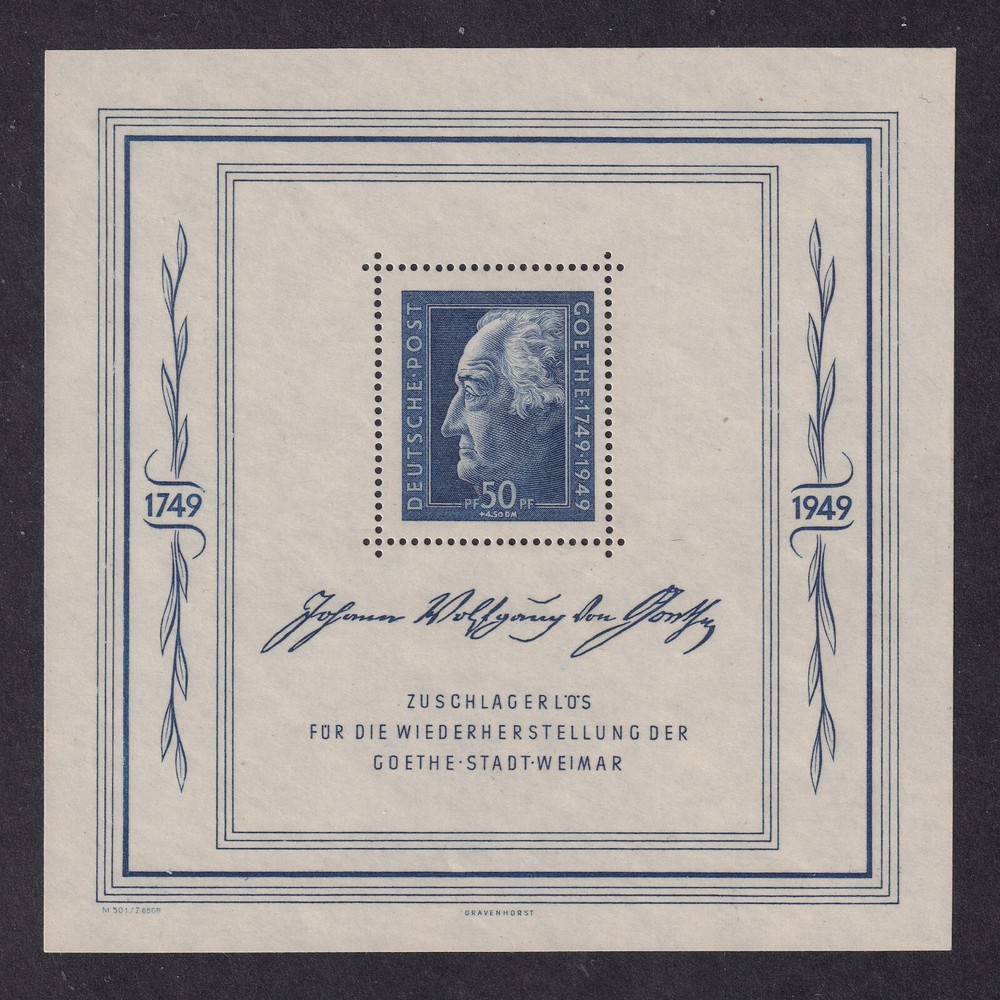 GERMANY 1949 Russian Zone Goethe Miniature Sheet SG MSR59a MNH/** (CV £275)