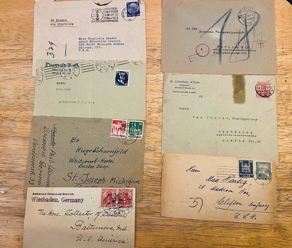 Lot of 7 Vintage German Covers 1920s–1950s – Business & Consular Mail to USA