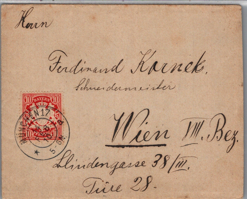 GERMANY 1910 BAYERN POSTAL HISTORY COVER & LETTER ADDR WIEN POSTMARK MUNCHEN