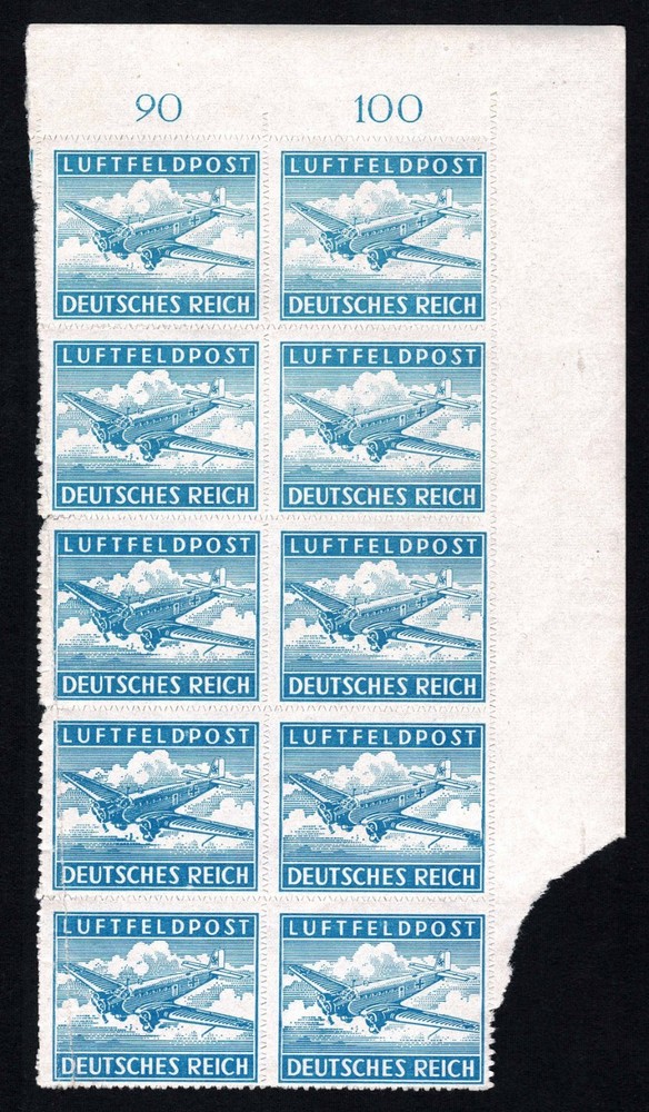 Germany WW2 Luftfeldpost Block of 10 Airmail Ju52 Plane 1942
