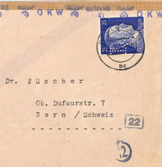 GERMANY WW2 Cover Berlin *DV* Perfin Newspaper OKW CENSOR Bern 1944 YV400
