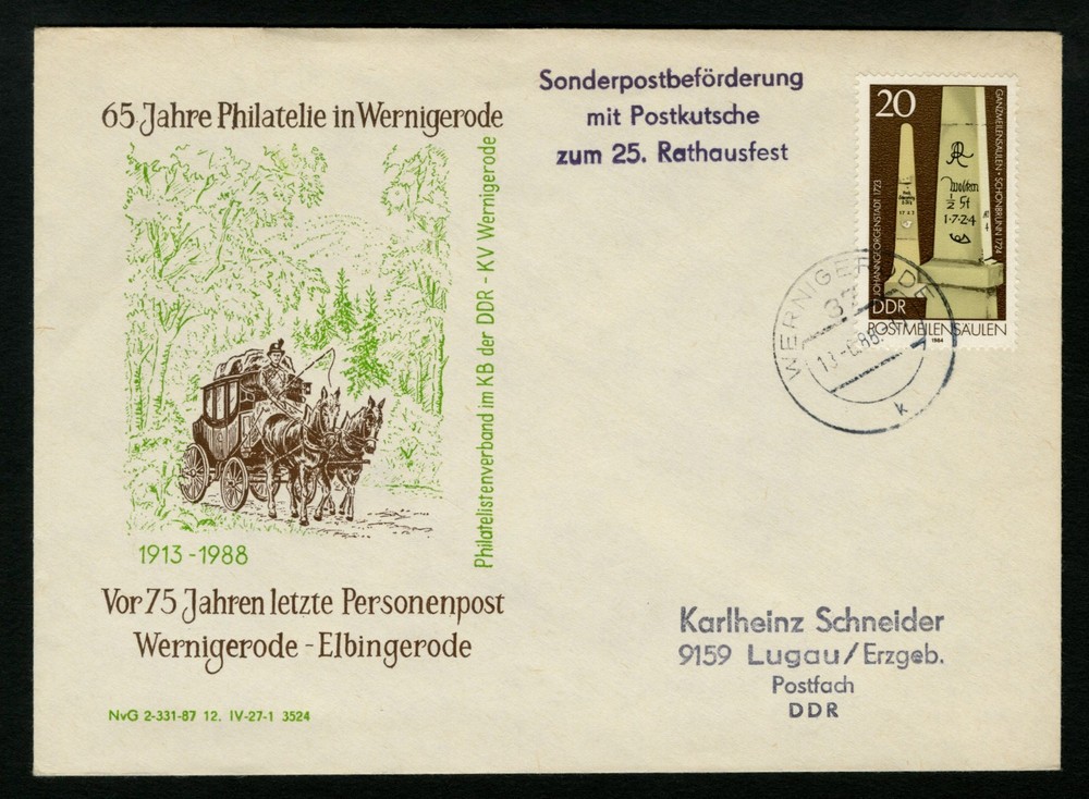 Germany Event Cover sc 2394 Wernigerode Philatelic Anniversary Cachet 1988