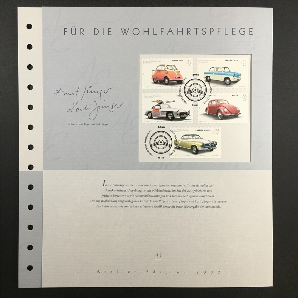 GERMAN POST ART-EDITION 2002/41 2289/2293 AUTOS OLDTIMER CARS VW BEETLE