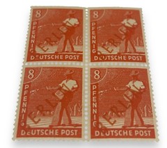Berlin 1949 Blocks Set red over print Stamps Pfennig Perforate Mi 22 23 27 29