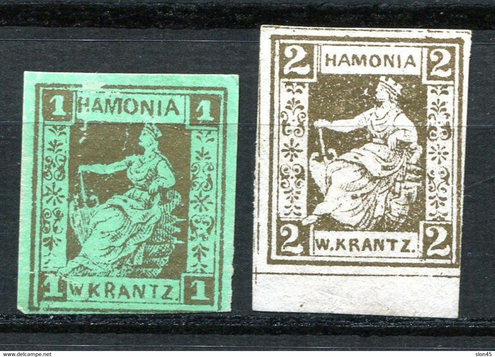 Germany 1863 Local Post Hamburg Imperf Mint Mi 8/10 on white paper 11846