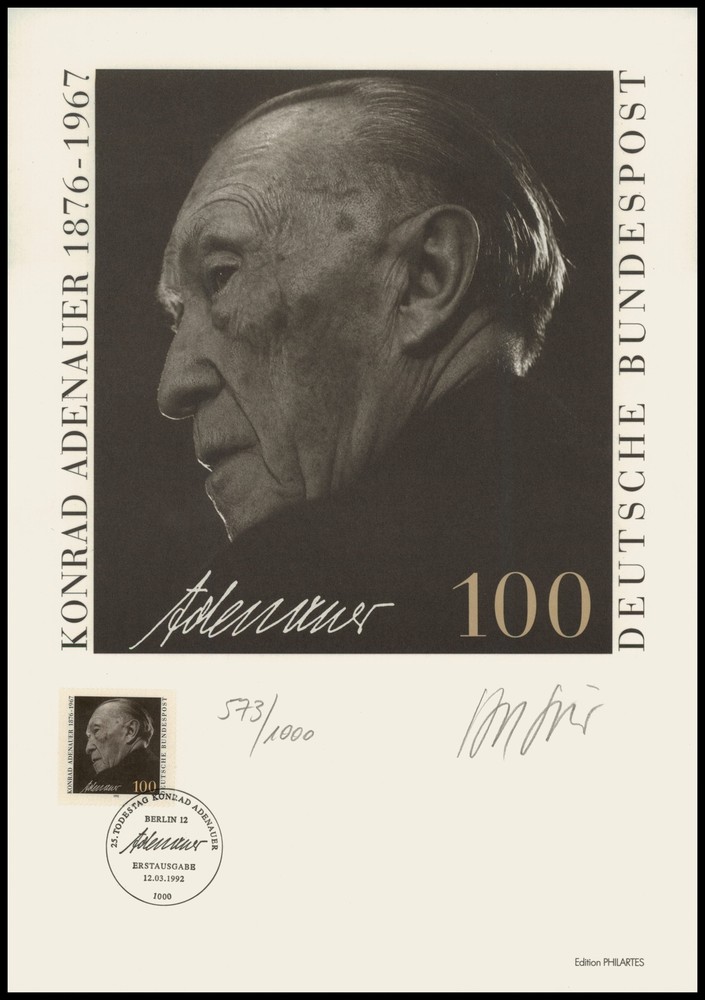 ART-EDITION 1992 GERMANY 1601 KONRAD ADENAUER – HAND-SIGNED !!