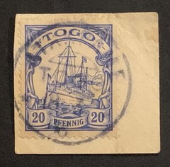 Travelstamps: Germany Togo Africa Stamps Kaiser’s Yacht 20pf Used on Piece