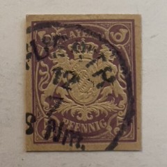 1800’s 5 PF BAVARIA POSTAL CARD SQUARE STAMP SIGNED ON BACK SON CANCEL
