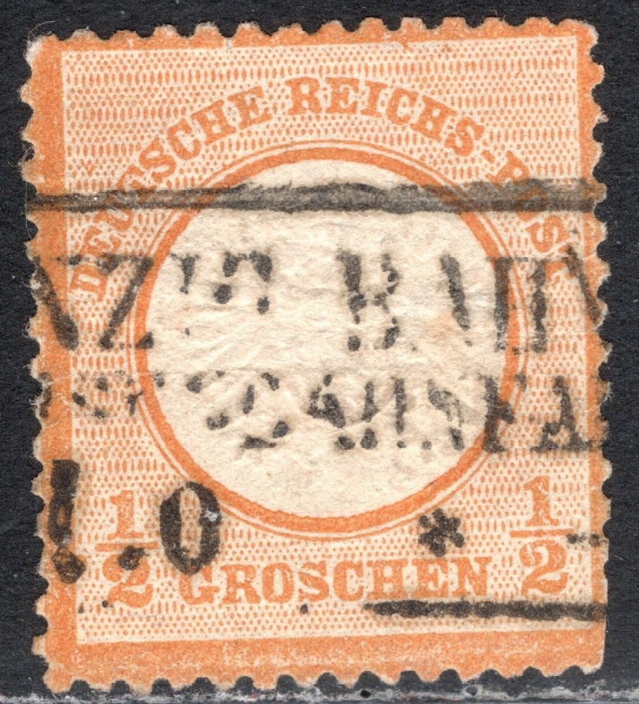 Germany Stamp Scott #16, 1/2gr, Imperial Eagle, Orange, Used, SCV$9.00