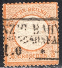 Germany Stamp Scott #16, 1/2gr, Imperial Eagle, Orange, Used, SCV$9.00