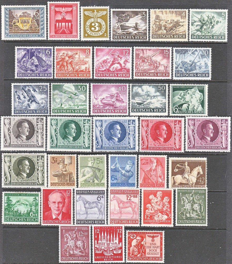 Stamp Germany Year 1943 Mi 828-63 Set WWII 3rd Reich Wehrmacht Stuka Adolf MH