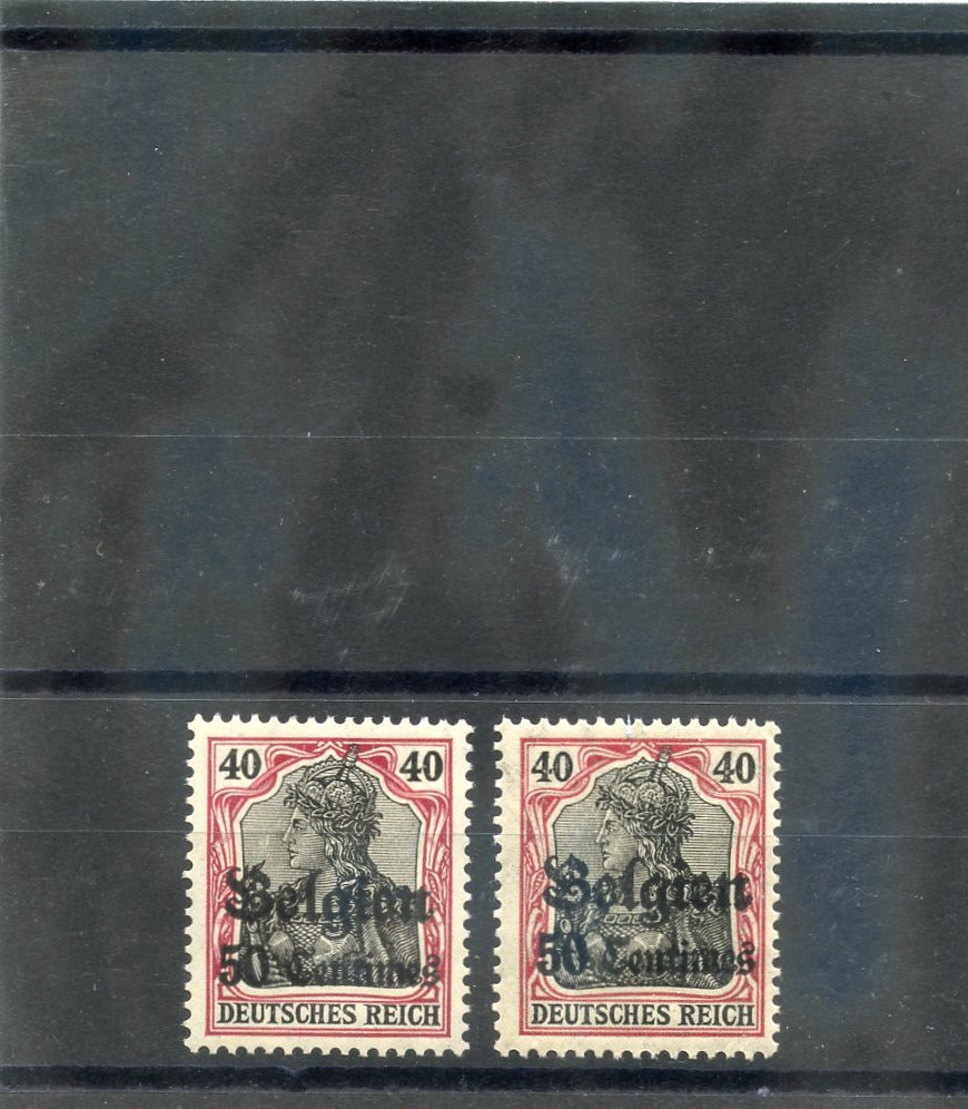 GERMAN WWI OCC (BELGIUM)Sc N5,N5var(MI 5I+II)**F-VF OG 1914 50c/40pf BOTH $82