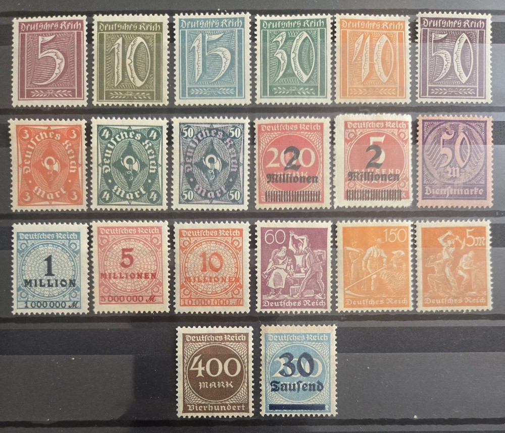 Germany Reich 1920s MNG Inflation Collection of 20 Stamps All Different