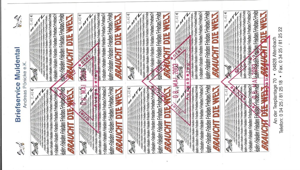 Brief Service Muldental Frieden Braucht Die Welt 10-Piece Sheet Oo