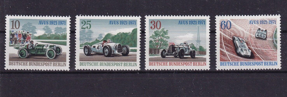 Berlin MNH ** 397-400 SC 9N315a-d AVUS car racing singles from souv sheet
