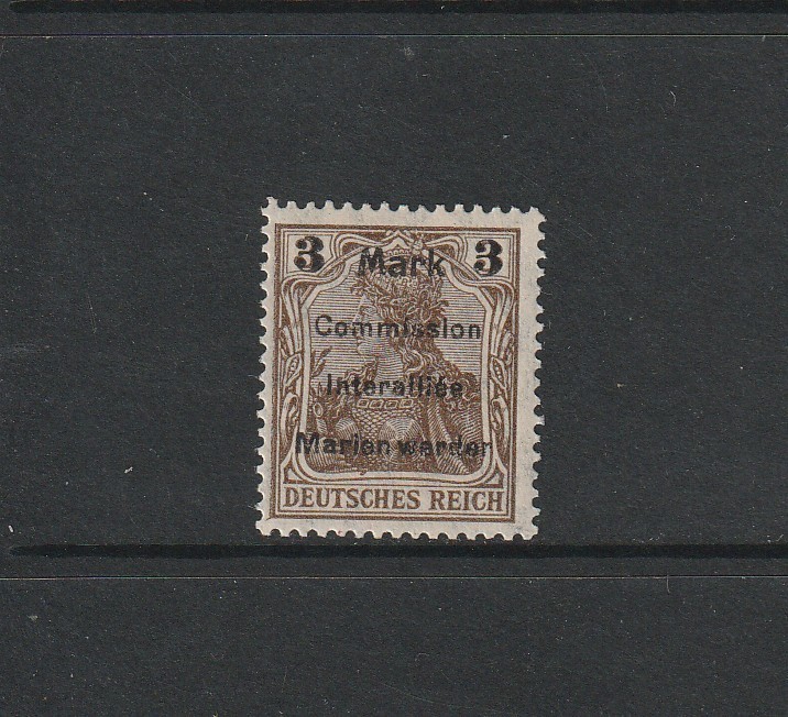 MARIENWERDER 1920 3 MARK BROWN INTERALLIEE FINE MINT SINGED AT BACK SEE PHOTOS