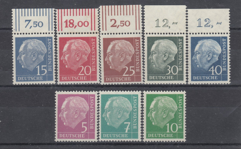 Germany 1960 Mi 179y, 181y, 183y-186y, 259y-260y